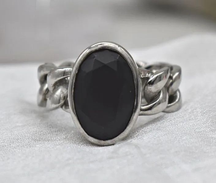 BLACK CRYSTAL WHITE GOLD MEN'S RING