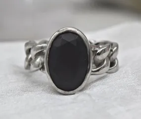 BLACK CRYSTAL WHITE GOLD MEN'S RING