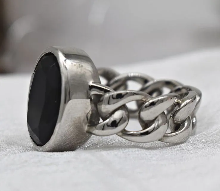 BLACK CRYSTAL WHITE GOLD MEN'S RING