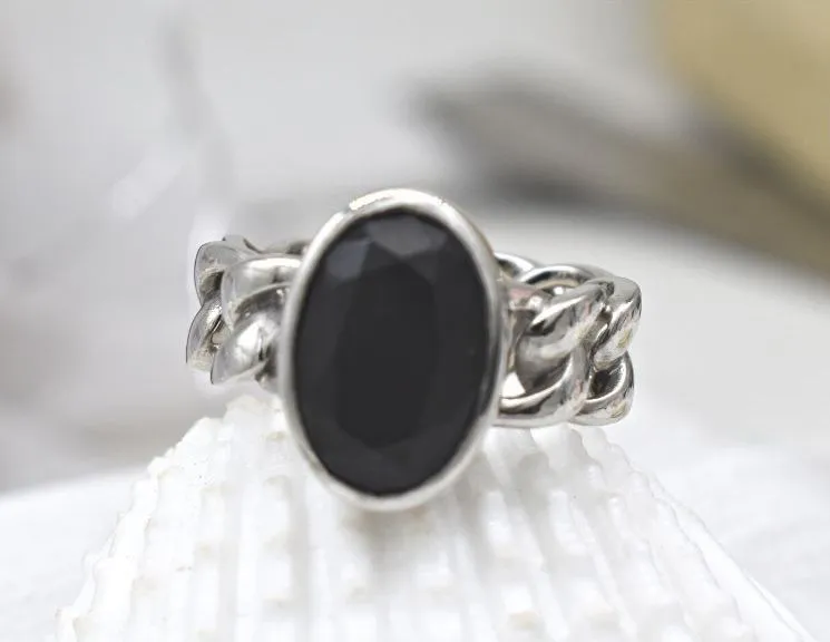 BLACK CRYSTAL WHITE GOLD MEN'S RING