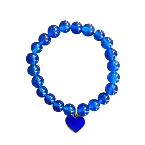 Blue Enamel Heart Gold Blue Onyx 8mm