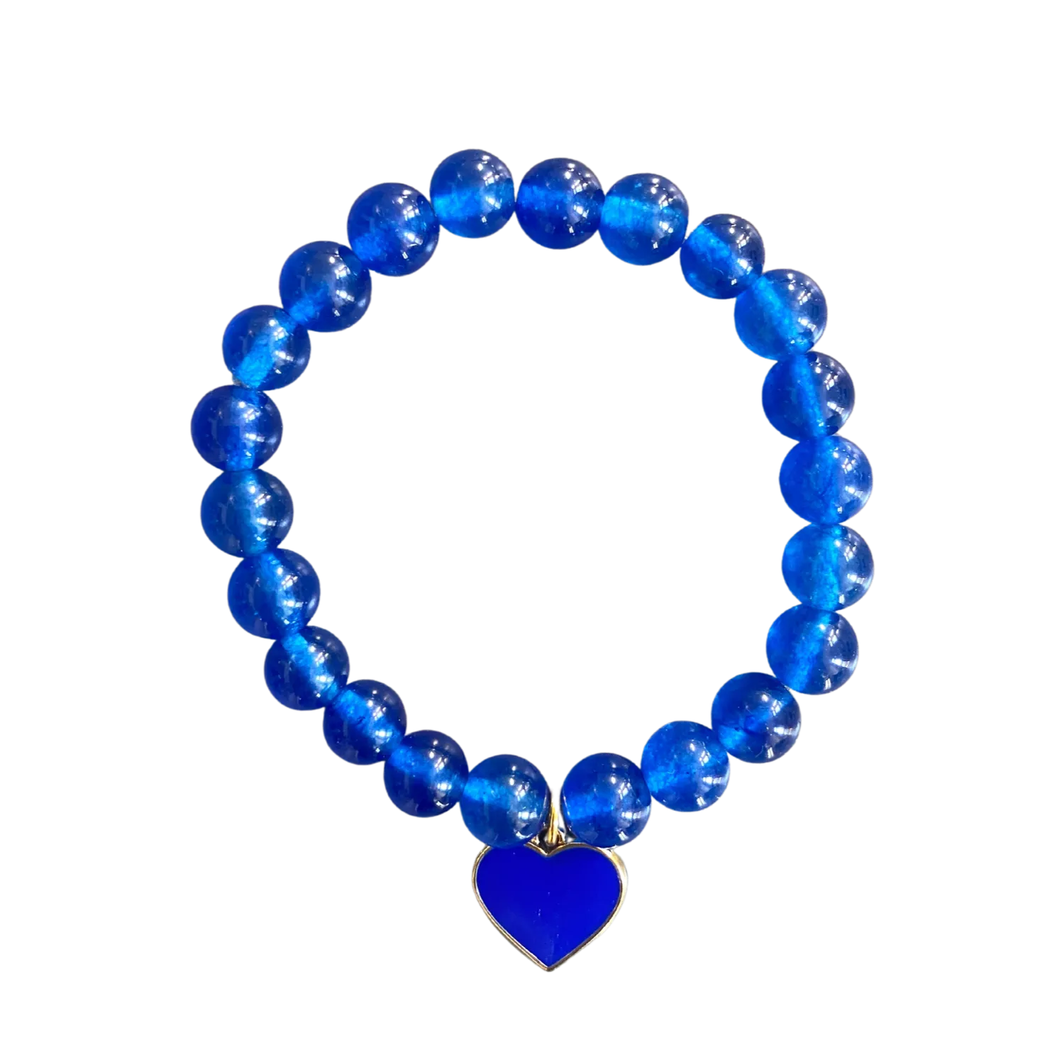 Blue Enamel Heart Gold Blue Onyx 8mm