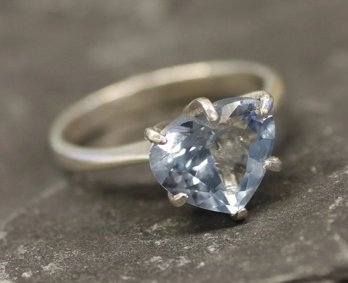 Blue Heart Ring - Natural Blue Topaz,  Heart Engagement Ring