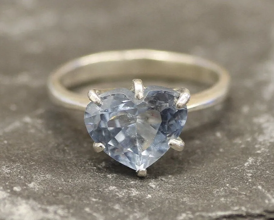 Blue Heart Ring - Natural Blue Topaz,  Heart Engagement Ring