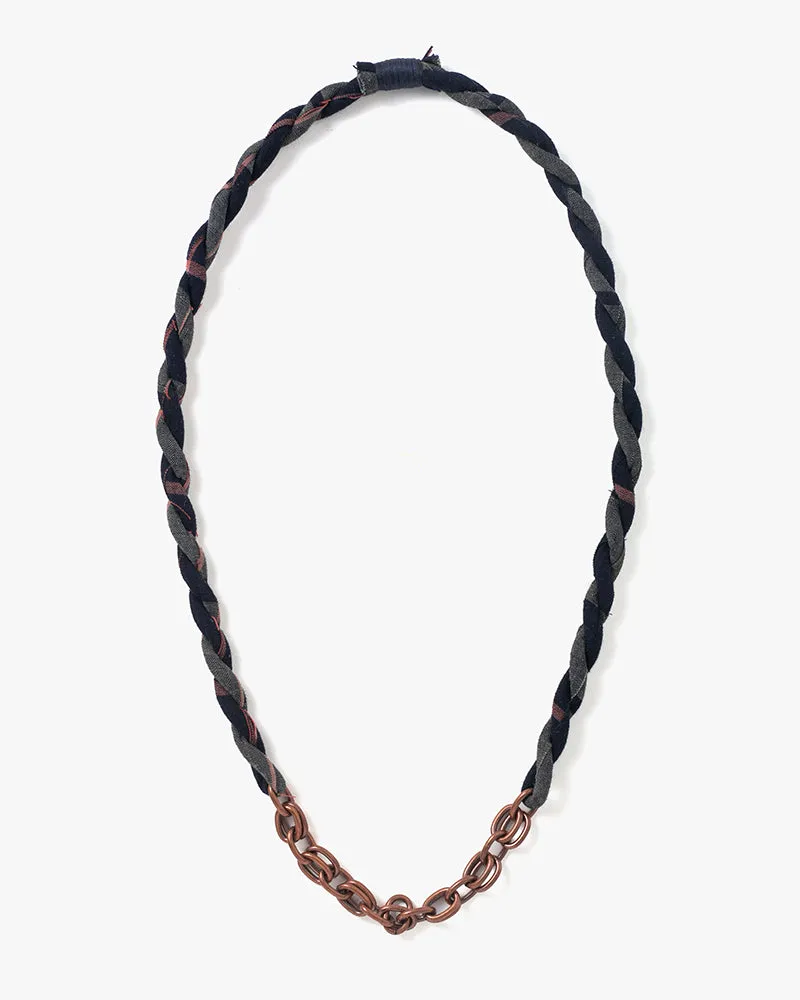 Boet x Kiriko Necklace, Boro, Dark Indigo with Grey and Coral Shima