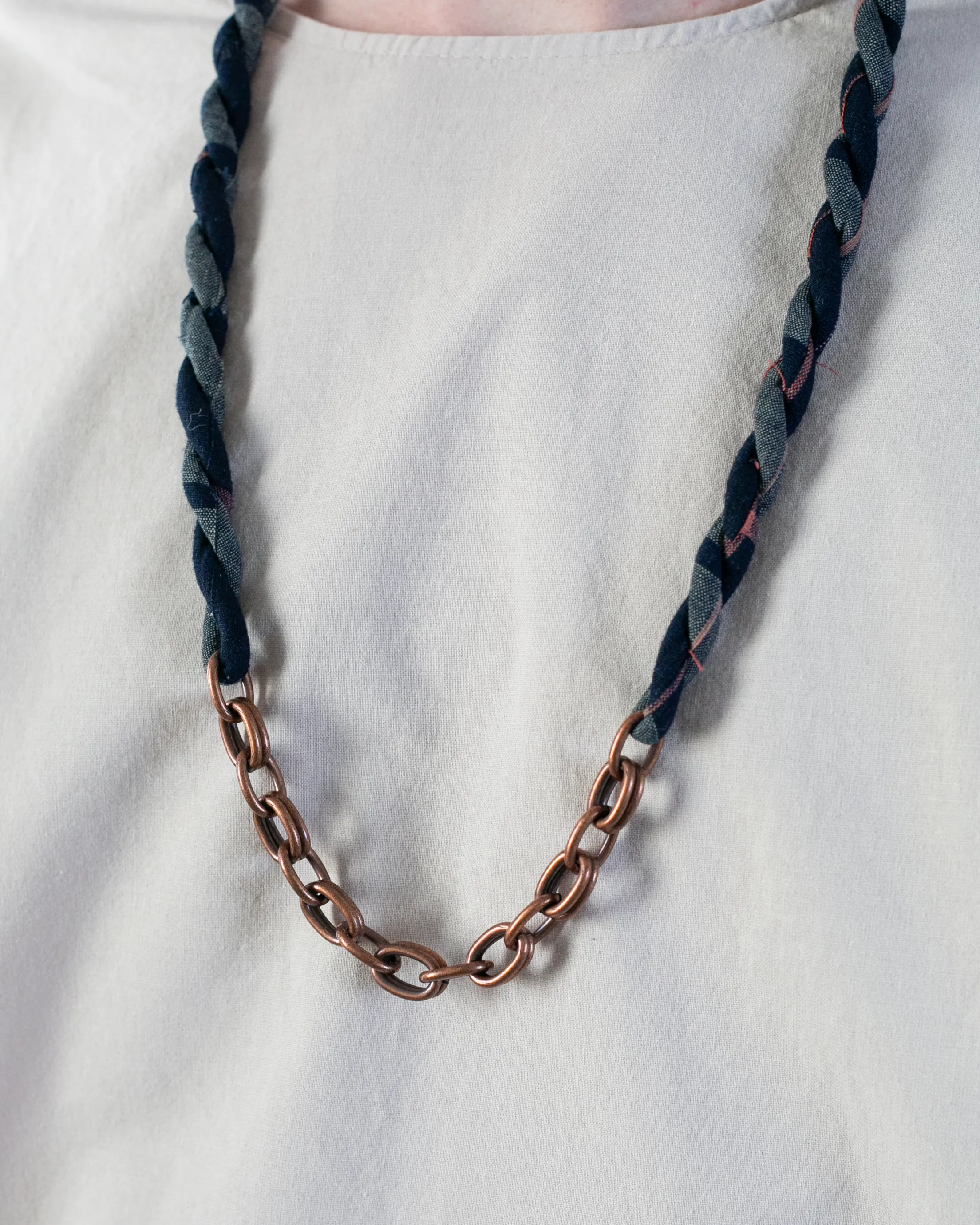Boet x Kiriko Necklace, Boro, Dark Indigo with Grey and Coral Shima