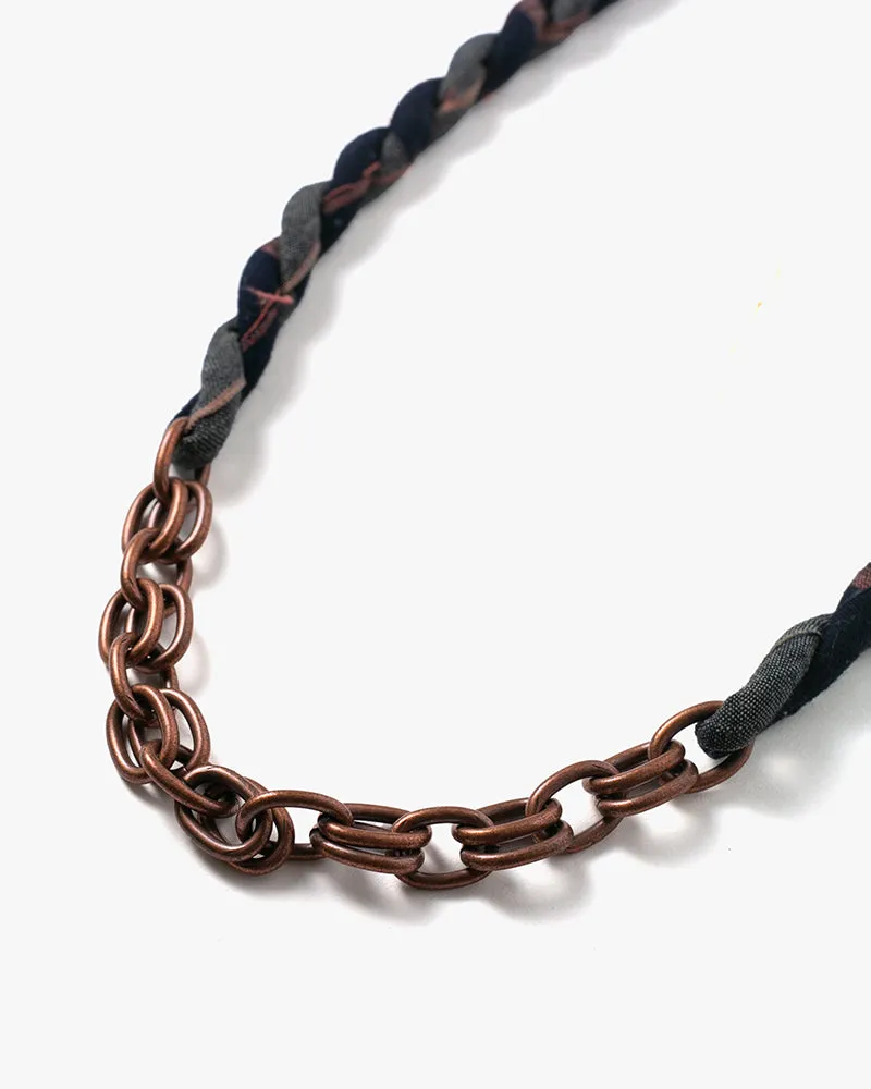 Boet x Kiriko Necklace, Boro, Dark Indigo with Grey and Coral Shima
