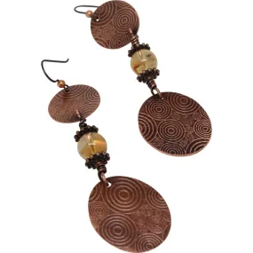 Bohemian Etched Copper Dangle Earrings with Citrine Accents