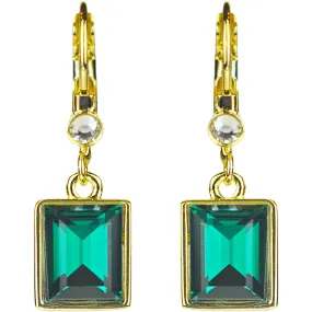Brilliant Emerald Cut Petite Leverback Earrings (Goldtone/Emerald Green)