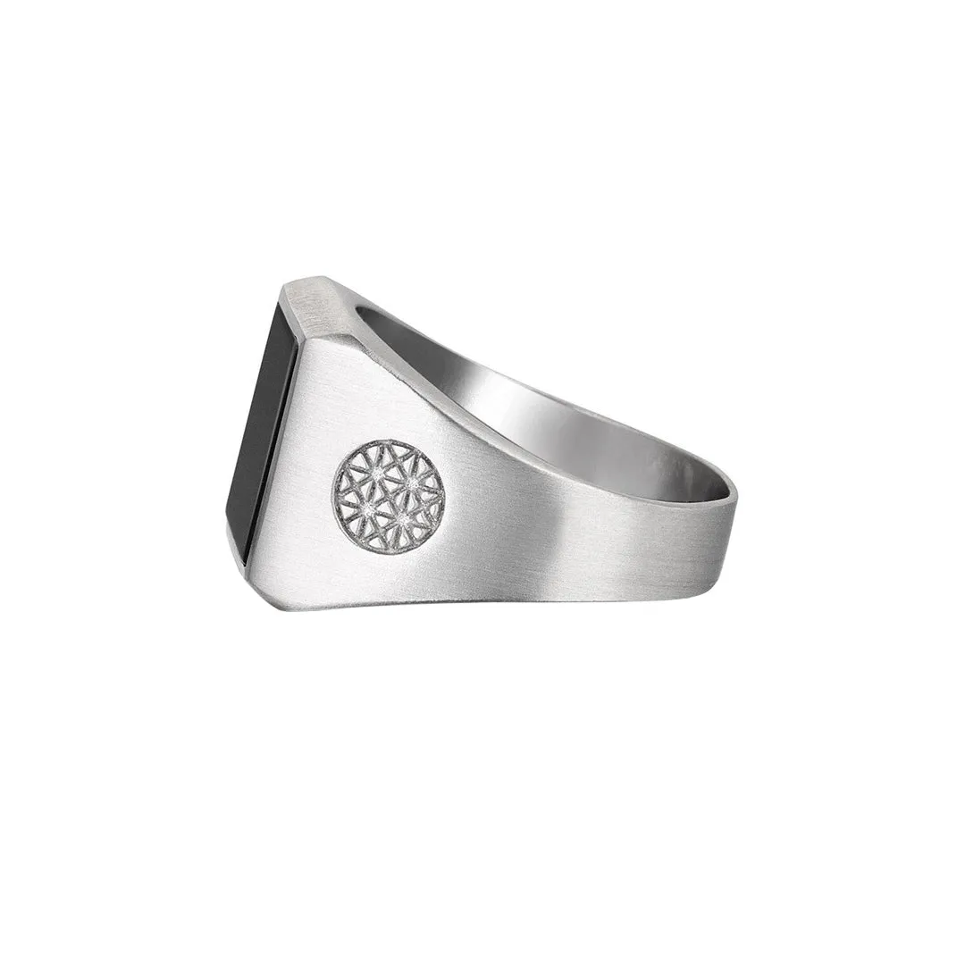 Brushed Square Onyx Ring - Solid Silver