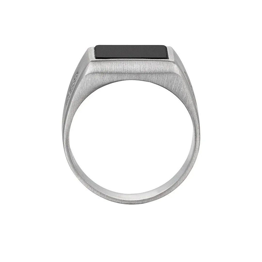 Brushed Square Onyx Ring - Solid Silver