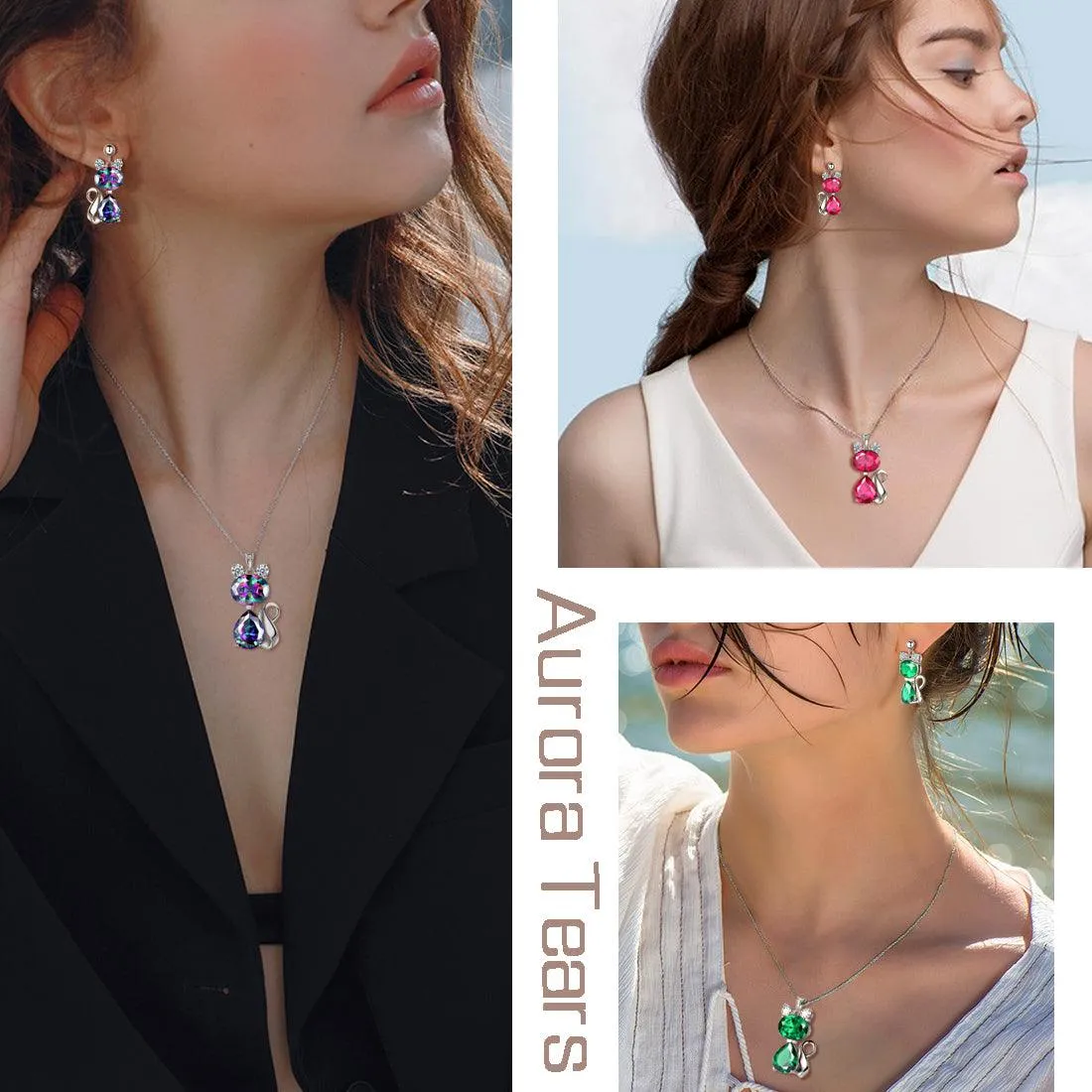 Cat Birthstone May Emerald Earrings Women Girls Jewelry Birthday Gift Sterling Silver