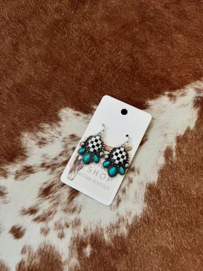 Checkered Turquoise Dangle Earrings