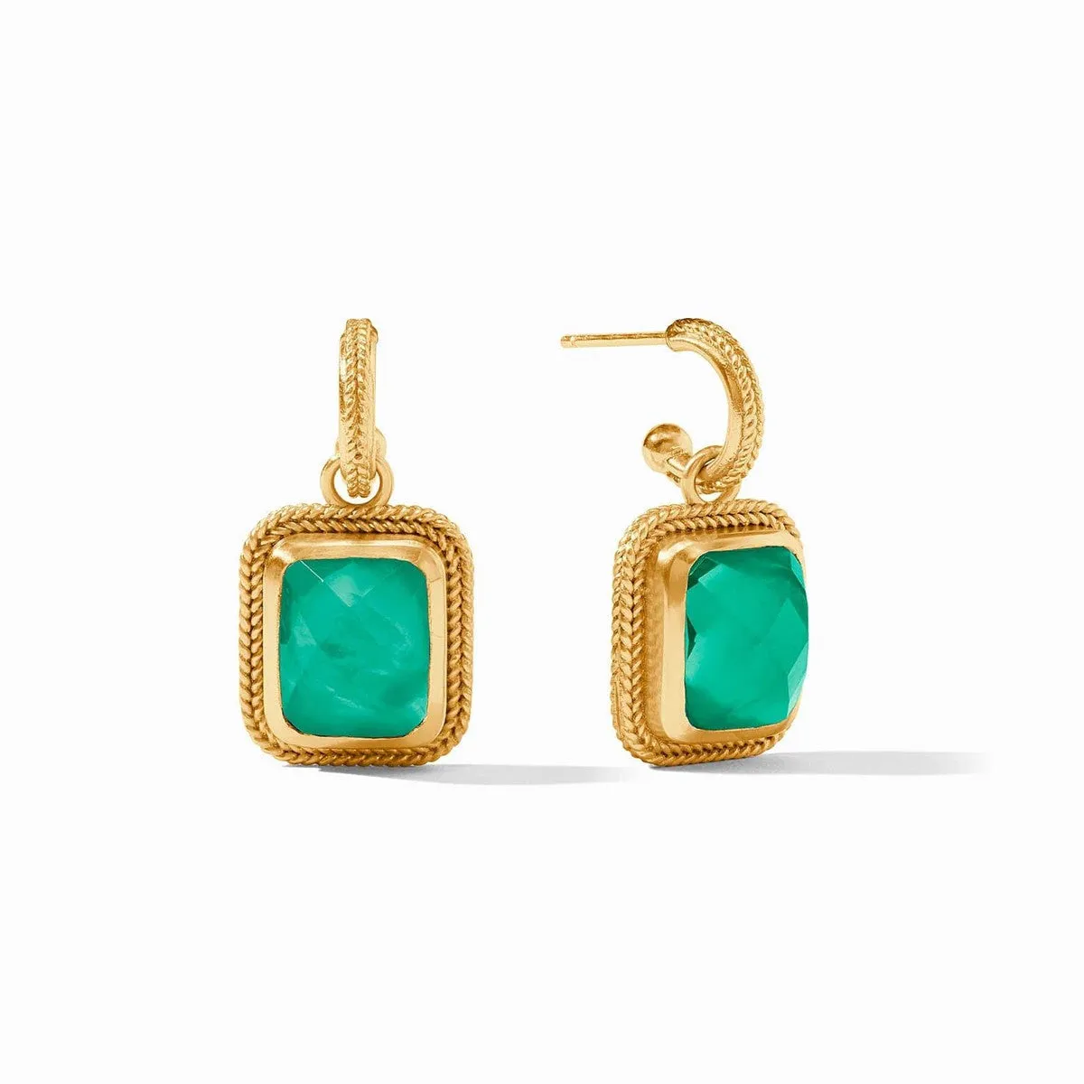 Cheval Hoop & Charm Earrings - Iridescent Emerald Green