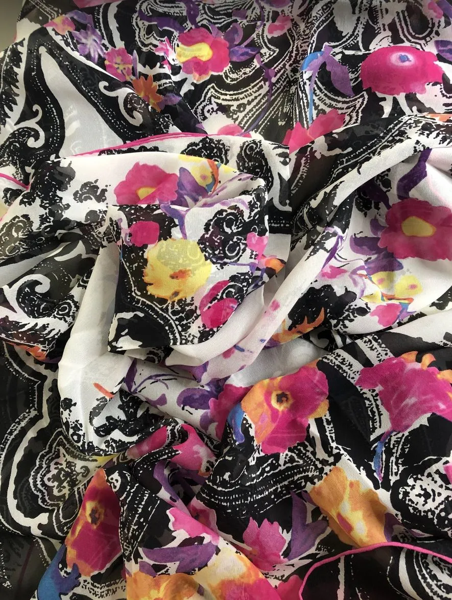 Chic Silk Georgette Flower Long Scarf | Versatile Fashion Accessory