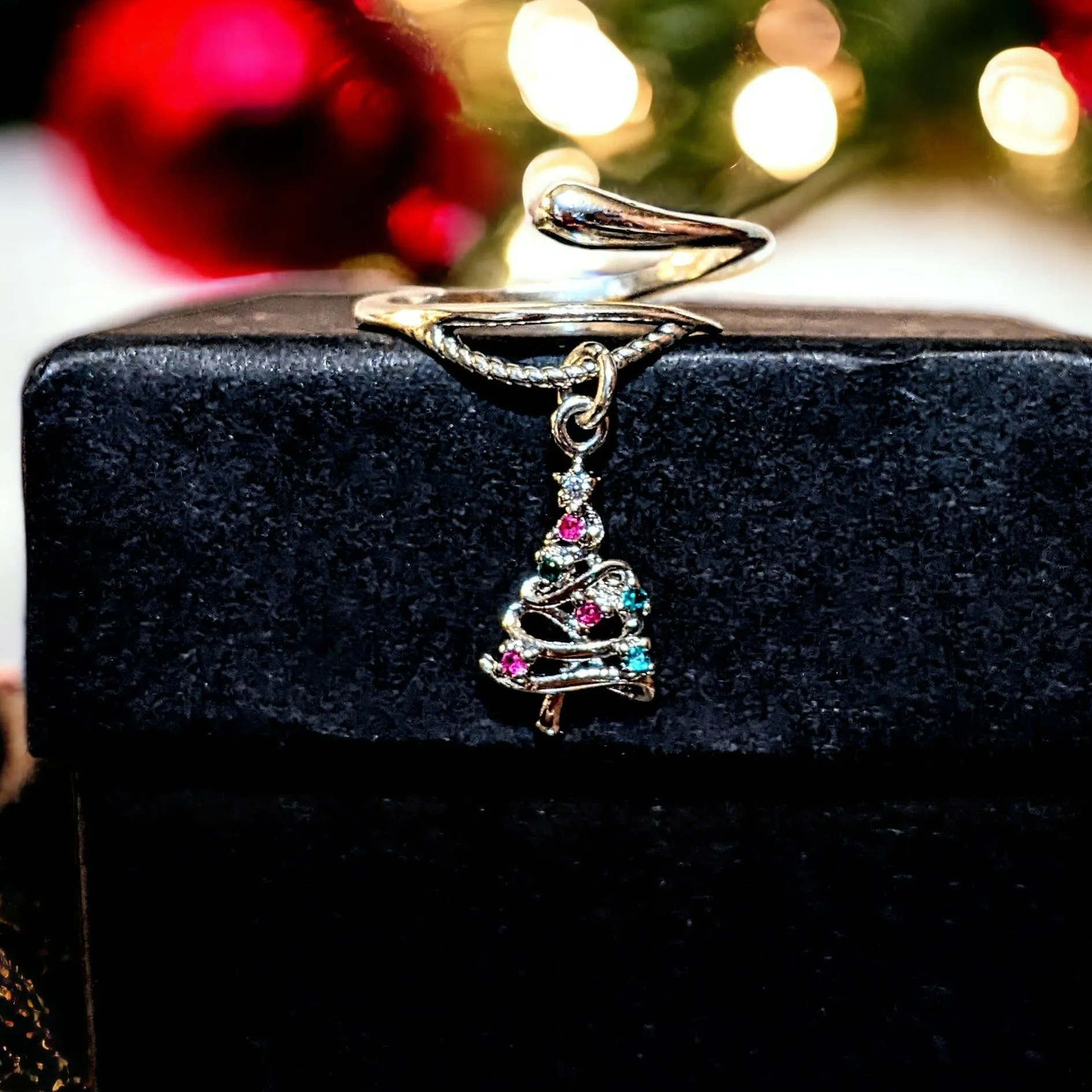 Christmas Tree Charm Dangle Wrap Ring