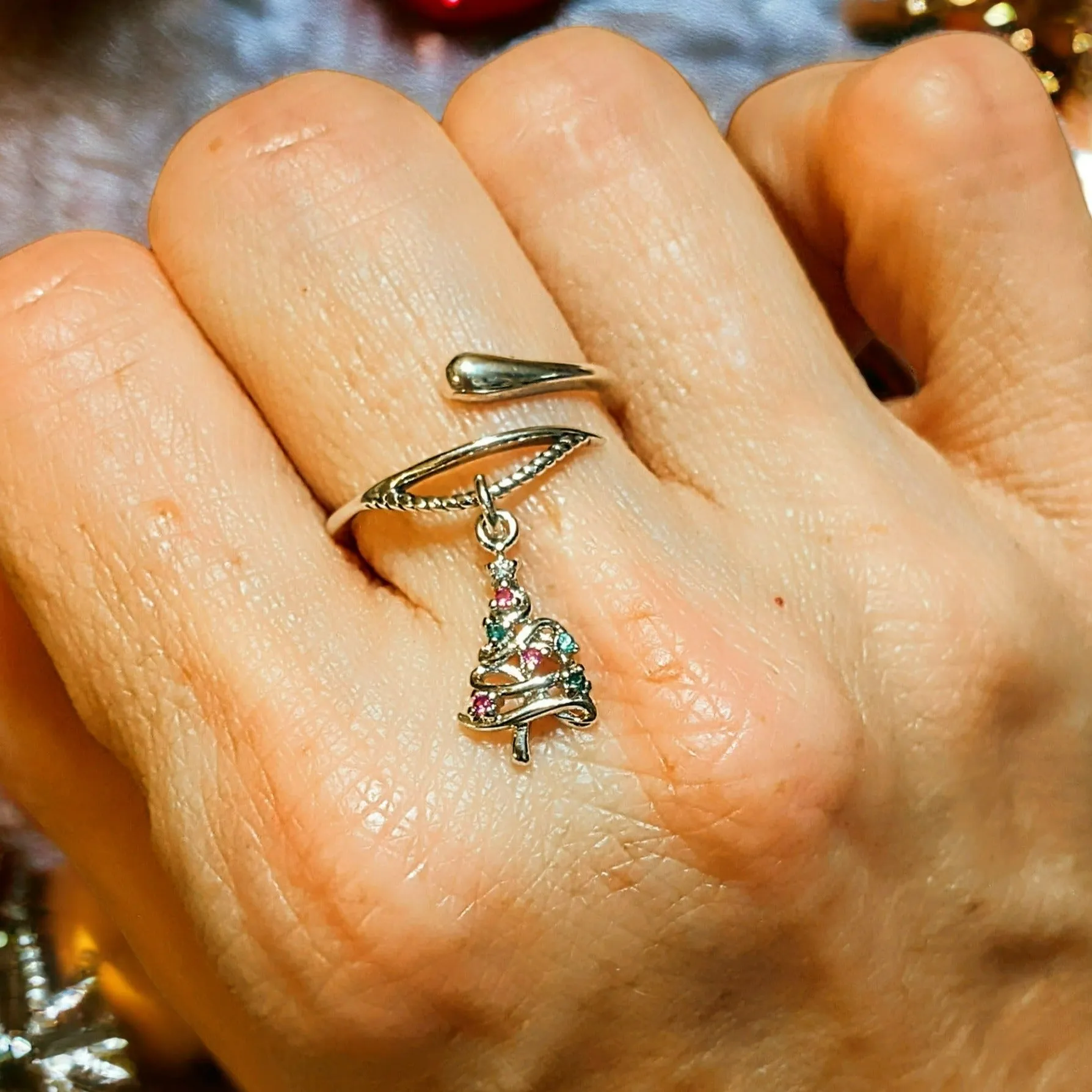 Christmas Tree Charm Dangle Wrap Ring