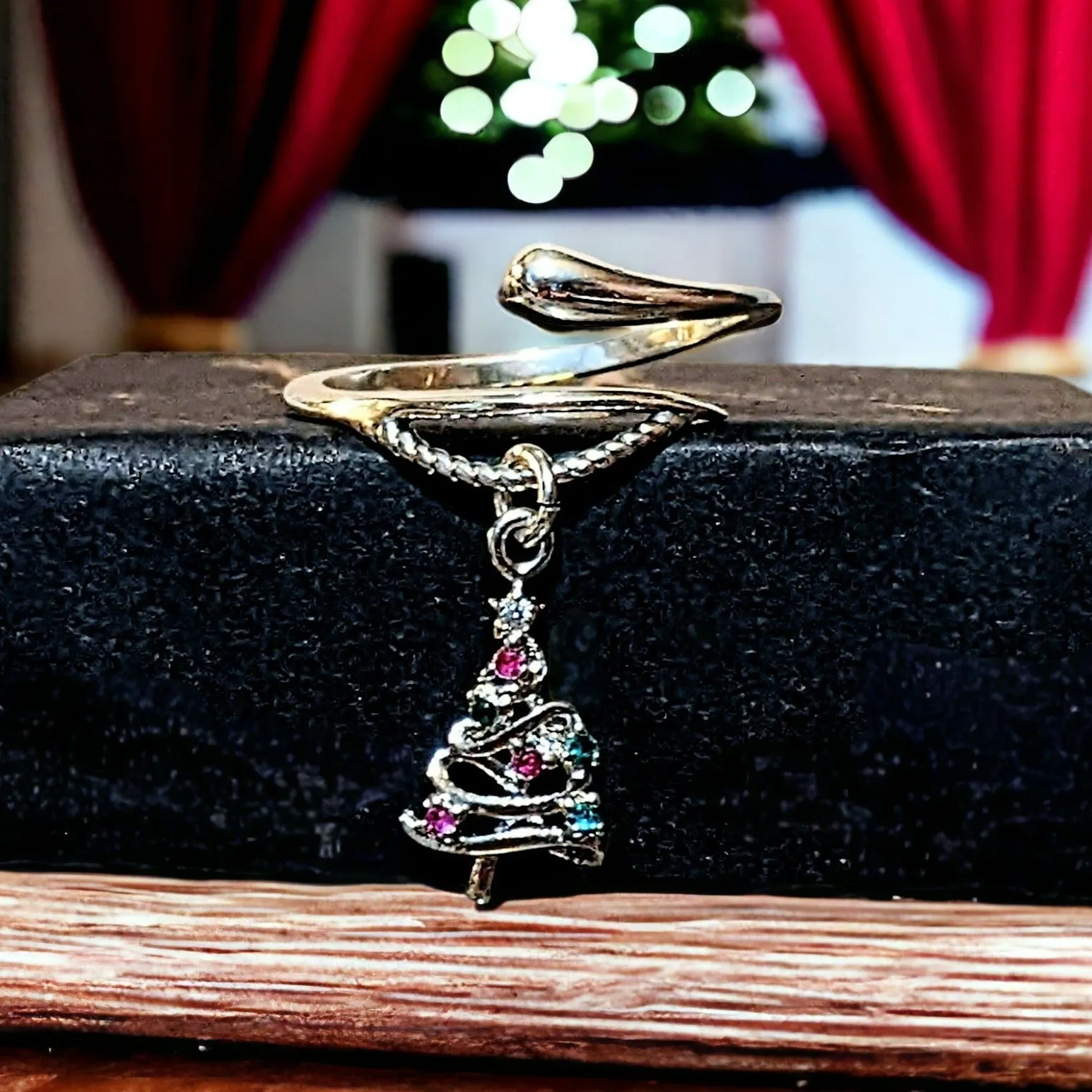 Christmas Tree Charm Dangle Wrap Ring