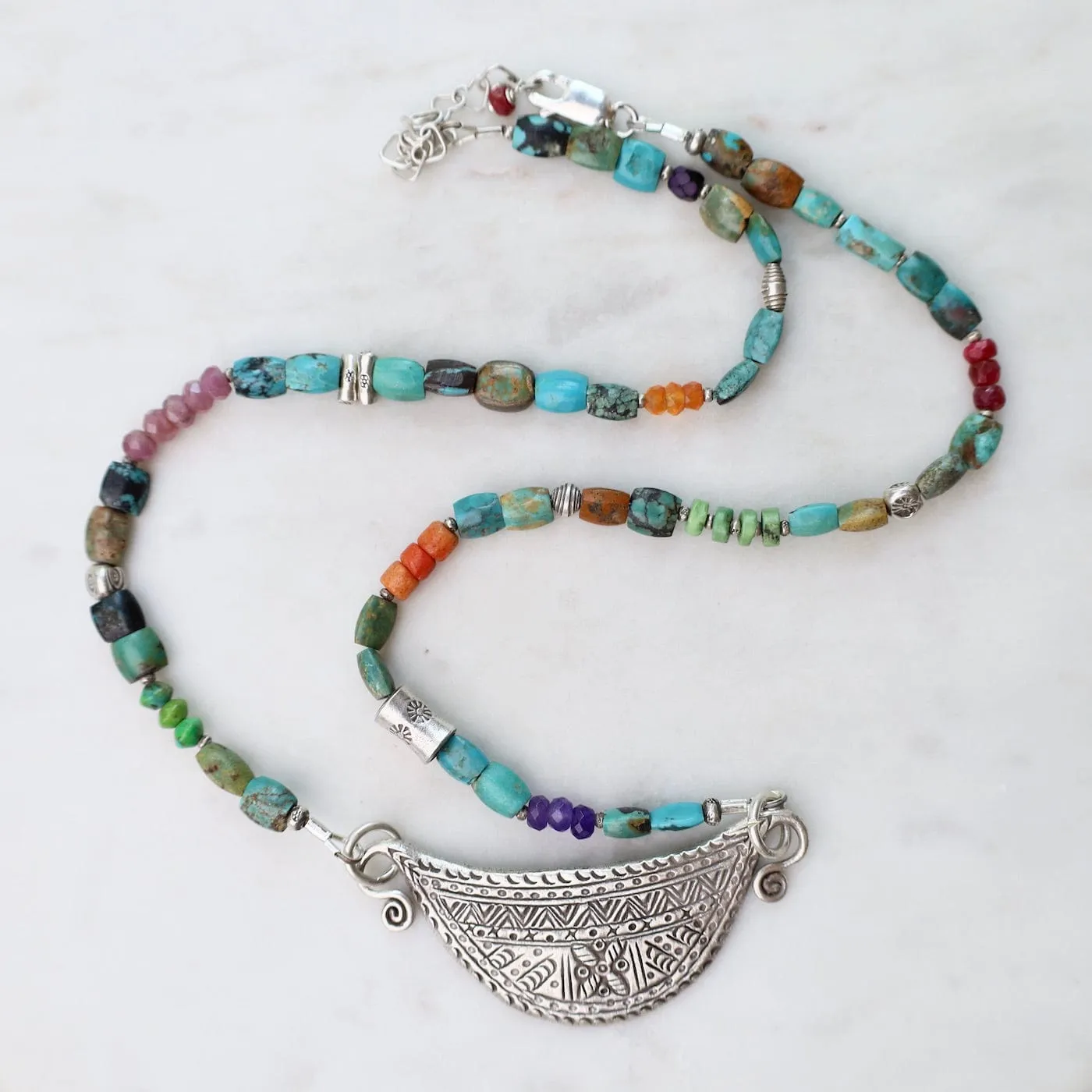 Chunky Turquoise Silver Spirit Lock Necklace