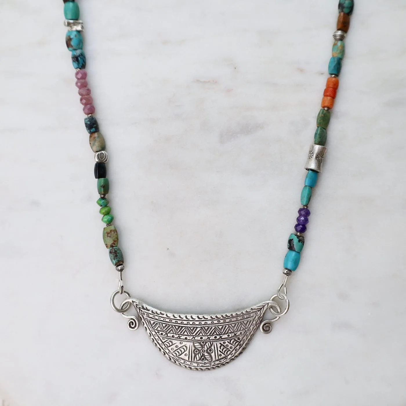 Chunky Turquoise Silver Spirit Lock Necklace