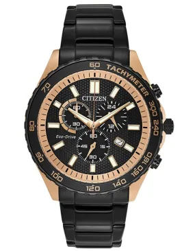 Citizen Eco-Drive Mens WR100 - Chronograph - Rose-Gold/Black-Tone - Bracelet