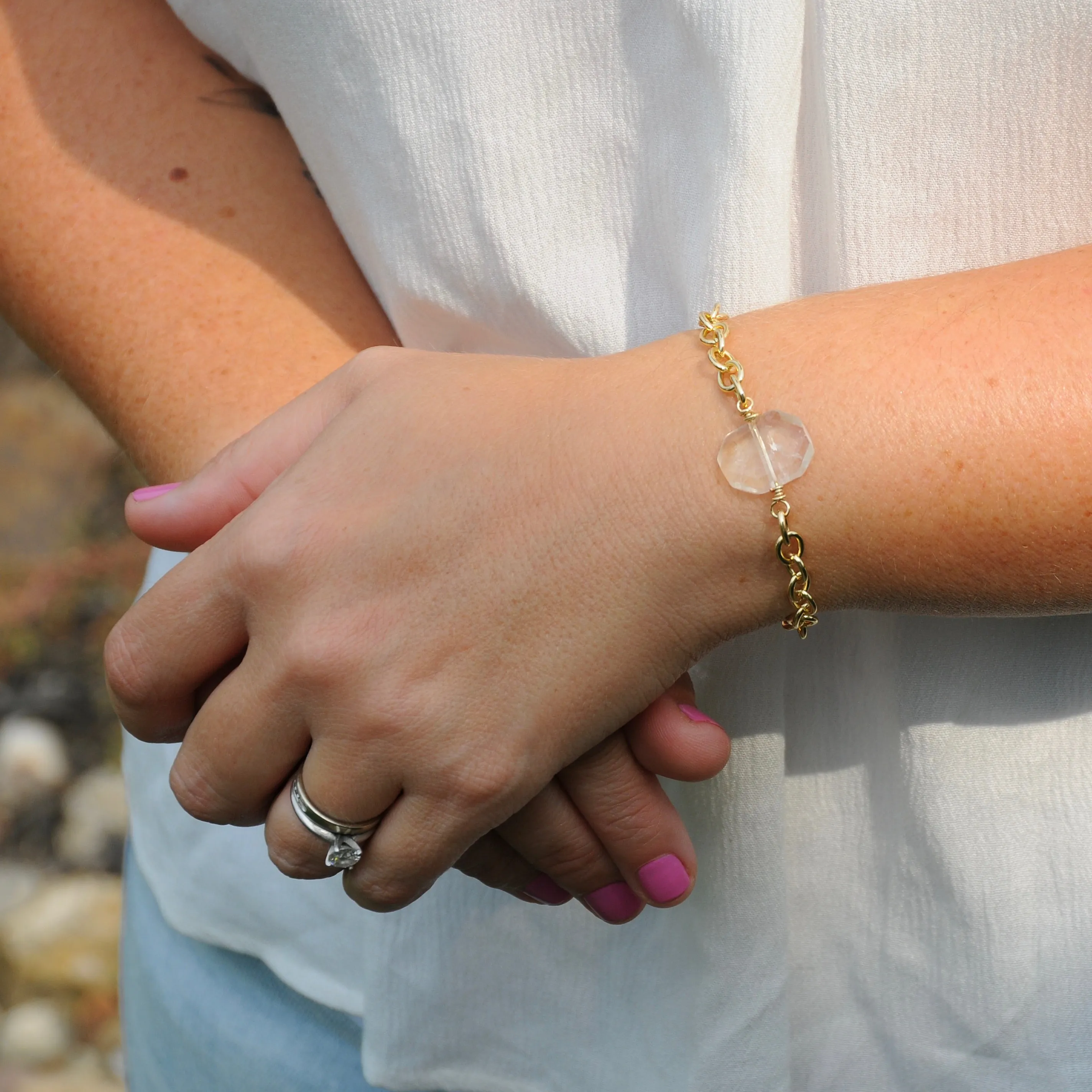 Citrine Chunky Gold Chain Bracelet