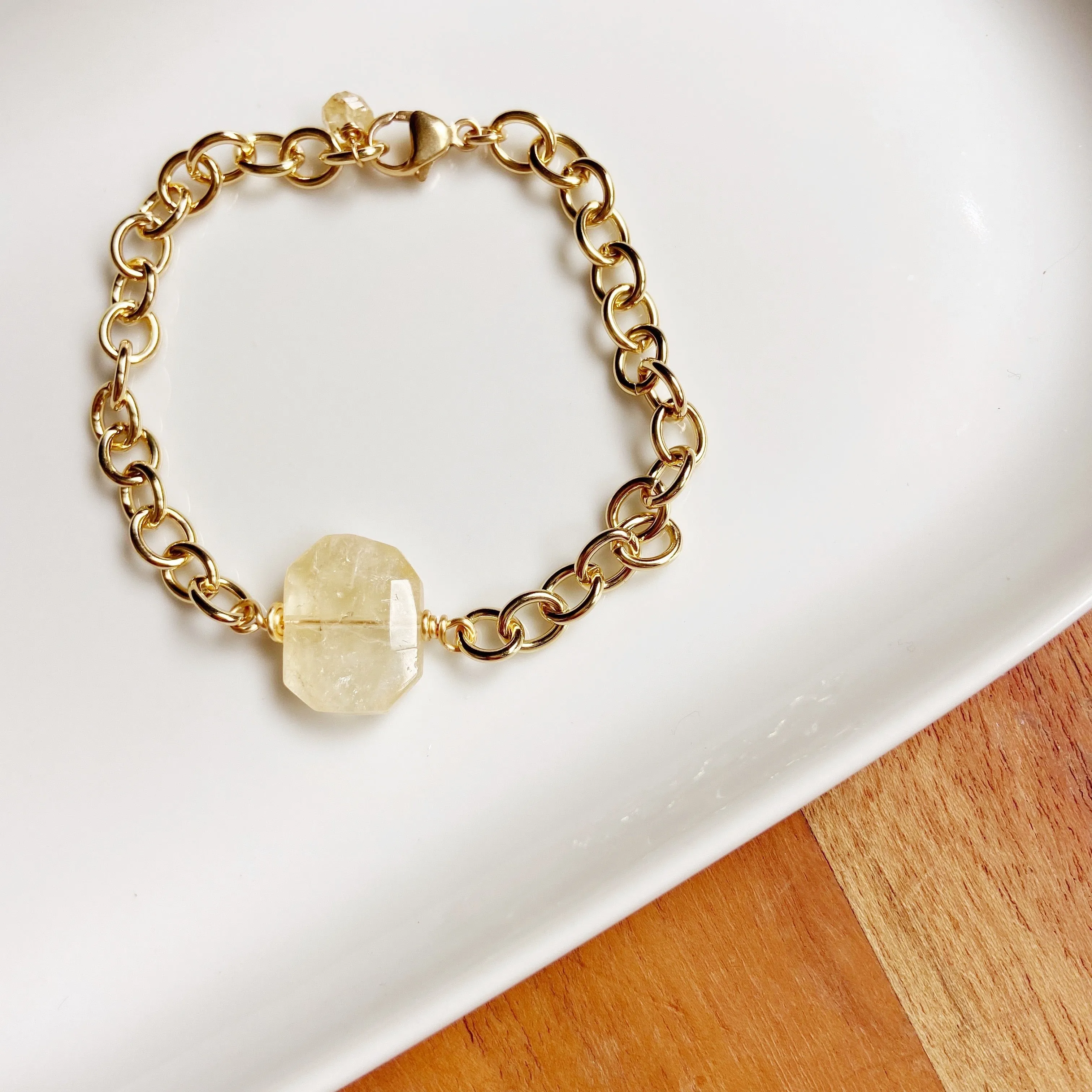 Citrine Chunky Gold Chain Bracelet