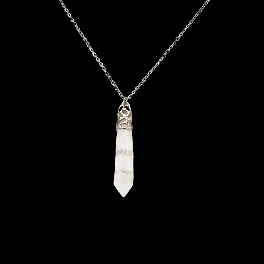Clear Quartz Reiki Hexagon Point Pendant Necklace