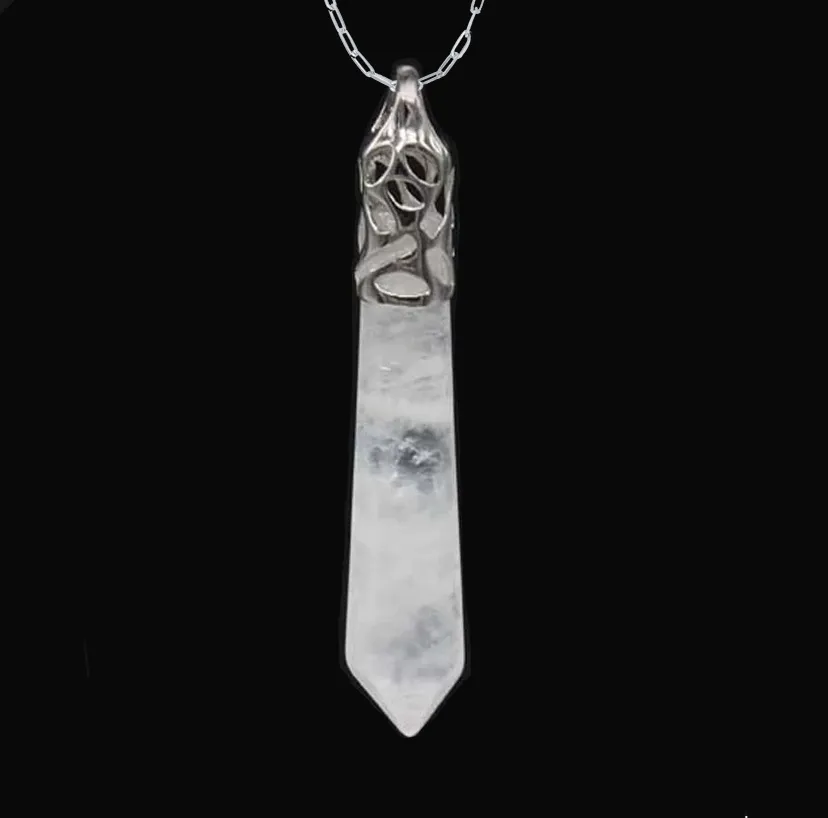 Clear Quartz Reiki Hexagon Point Pendant Necklace