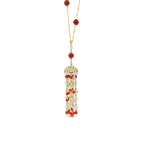 Coral & Crystal Tassel Estate Necklace