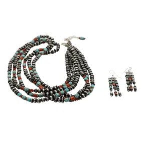 Coral and White Water Turquoise Earring and Necklace Set