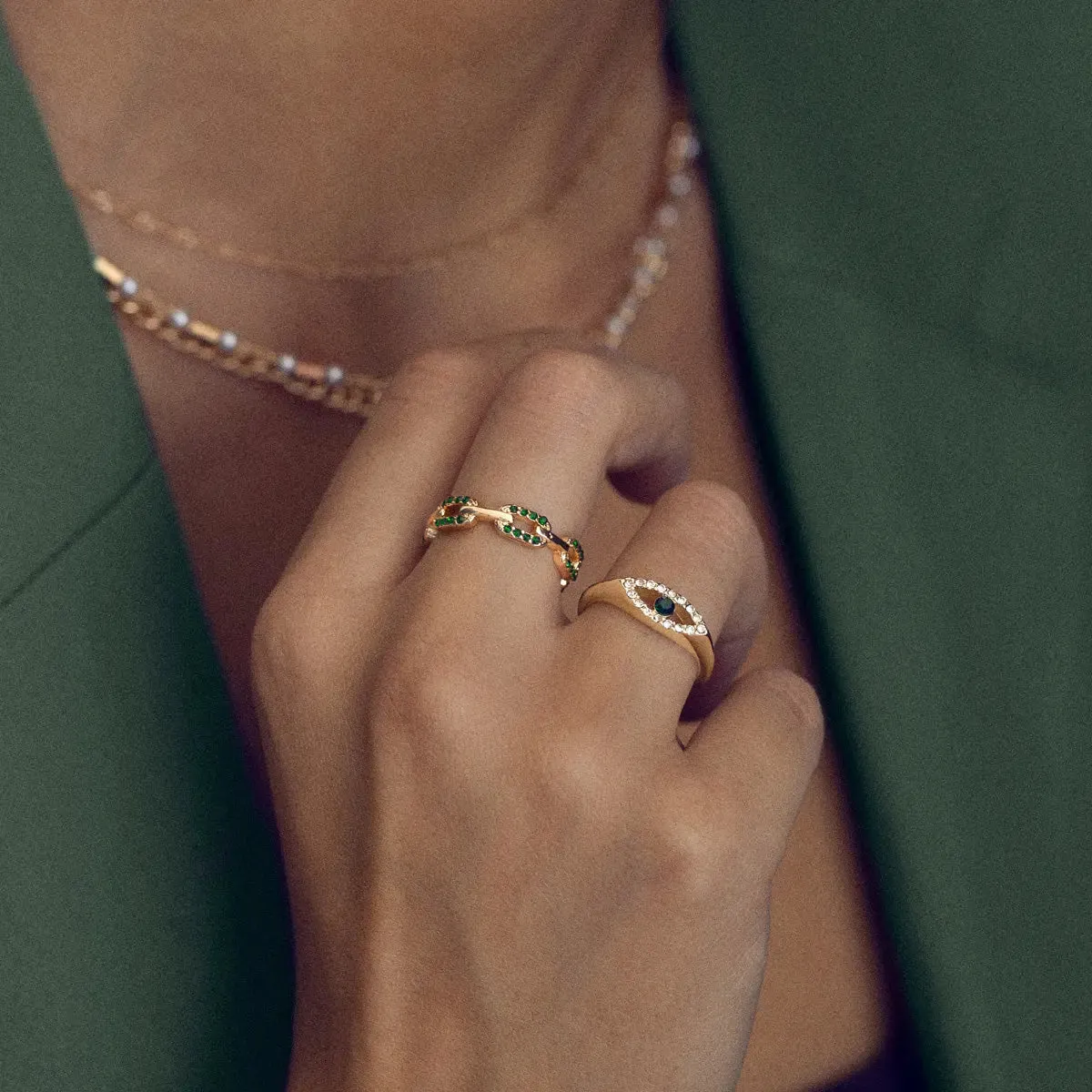 Crystal Chain Ring - Green