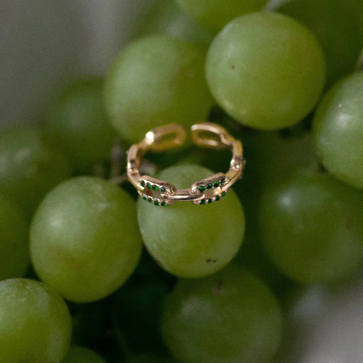 Crystal Chain Ring - Green