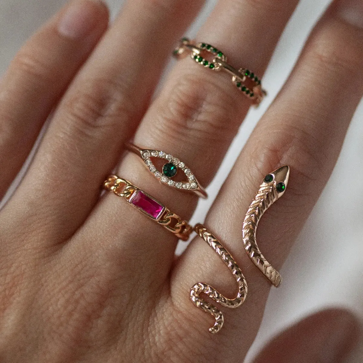 Crystal Chain Ring - Green