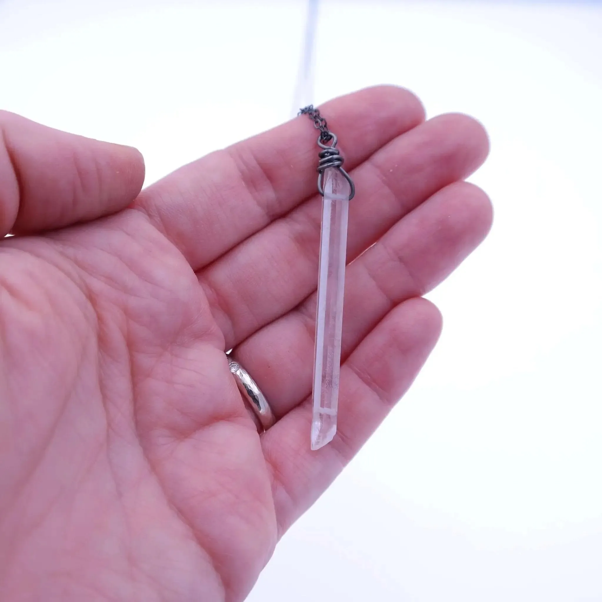 Crystal Quartz Point Necklace - antique silver
