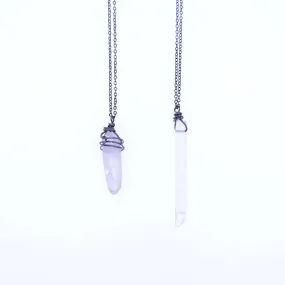Crystal Quartz Point Necklace - antique silver