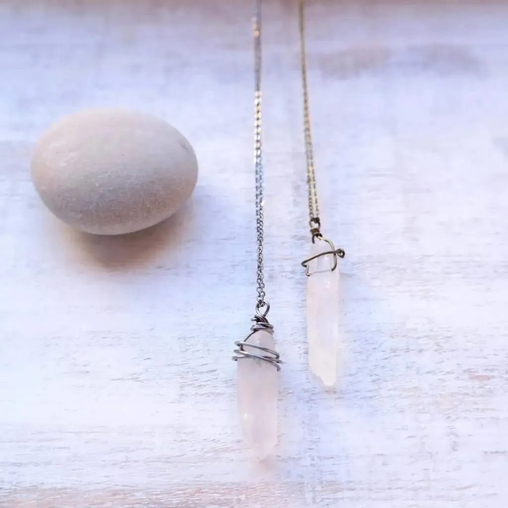 Crystal Quartz Point Necklace - antique silver