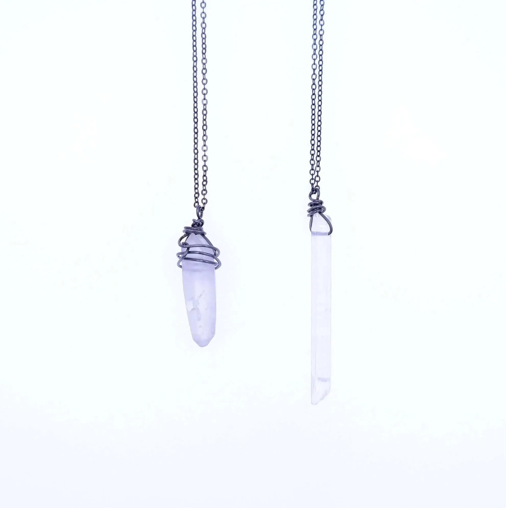 Crystal Quartz Point Necklace - antique silver