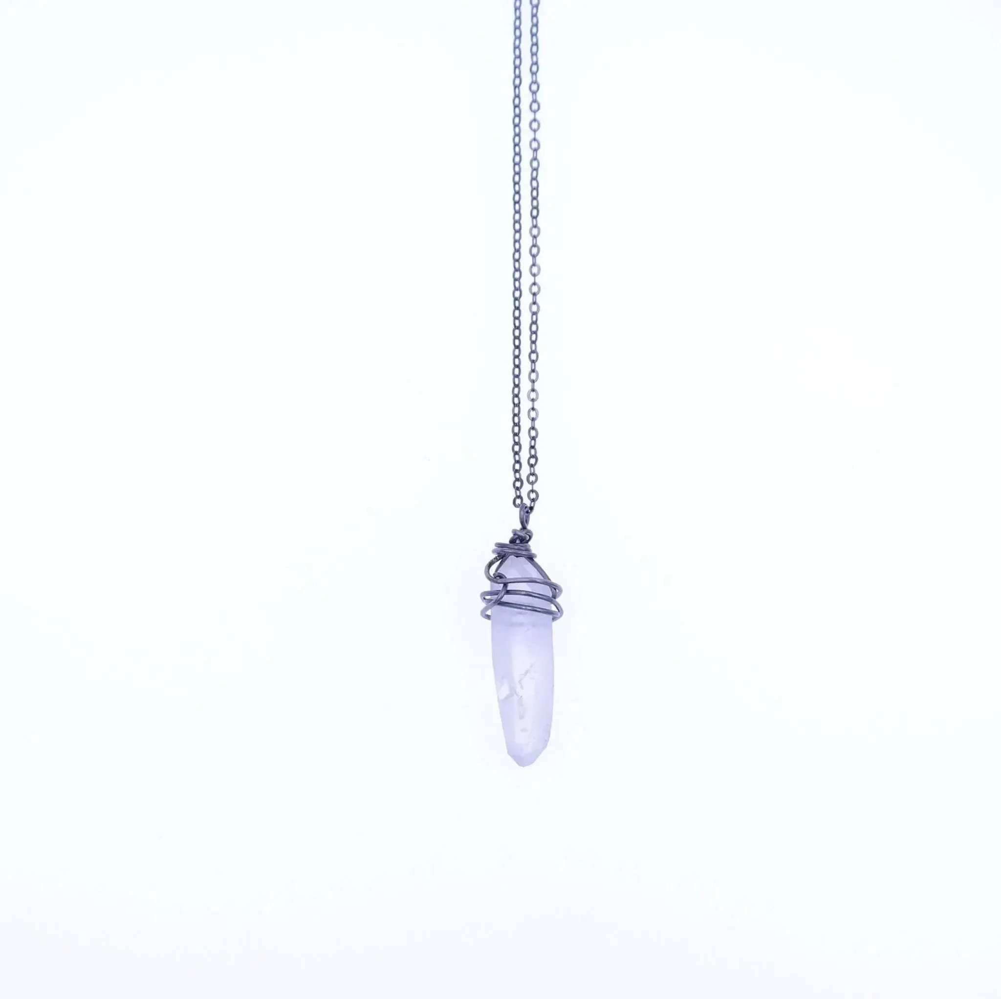 Crystal Quartz Point Necklace - antique silver