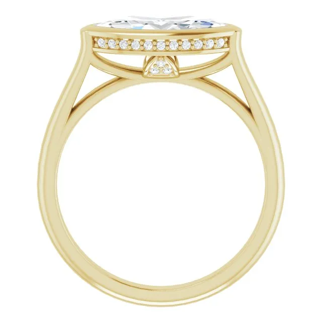 Cubic Zirconia Engagement Ring- The Alexia (Customizable Marquise Cut Semi-Solitaire with Under-Halo and Peekaboo Cluster)