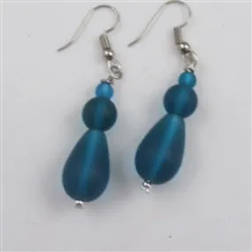 Dark Turquoise Sea Glass Teardrop Earrings