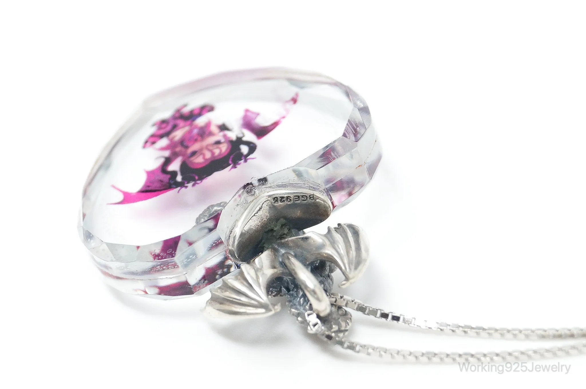 Designer Bradford Exchange Ruby Dragon Large Heart Crystal S.Silver Necklace