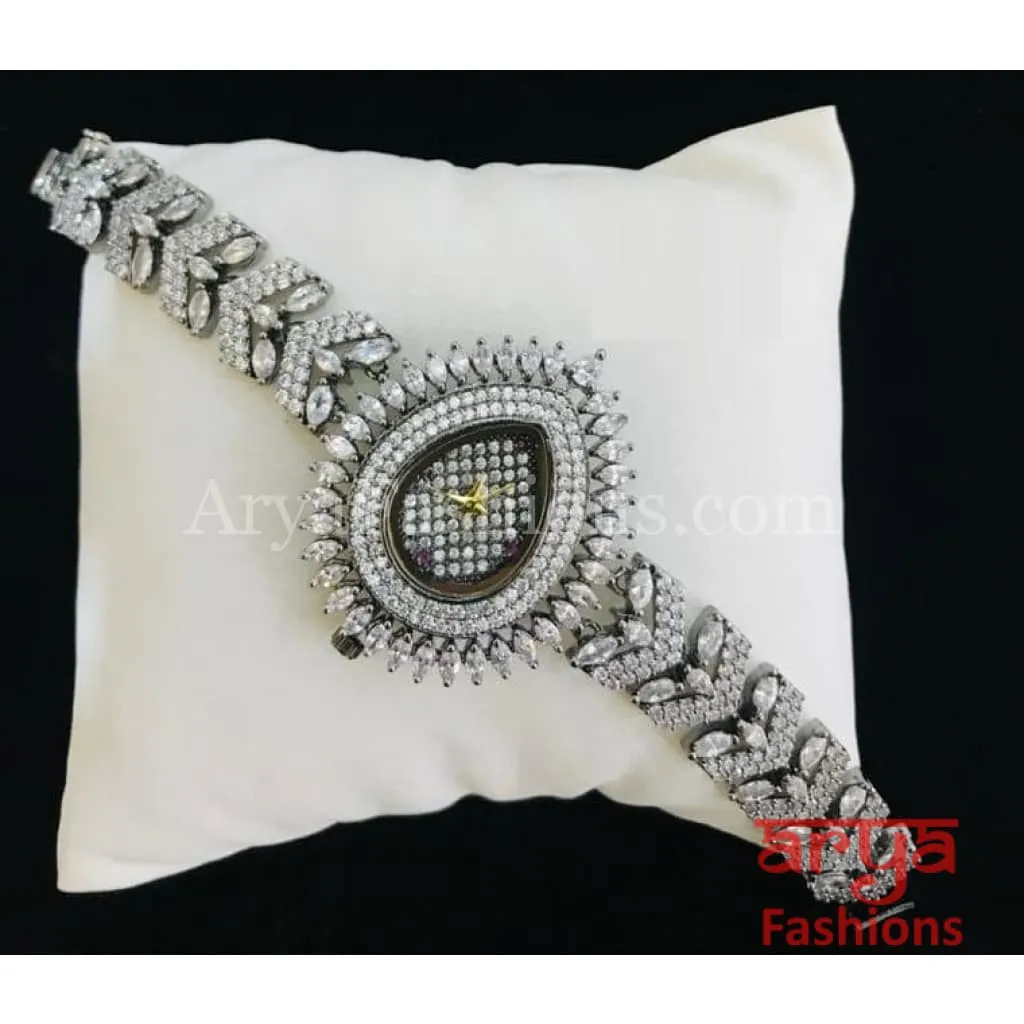 Designer CZ Bracelet Watch/ CZ Stone Female Wrist Watch/ Hip Hop Watch