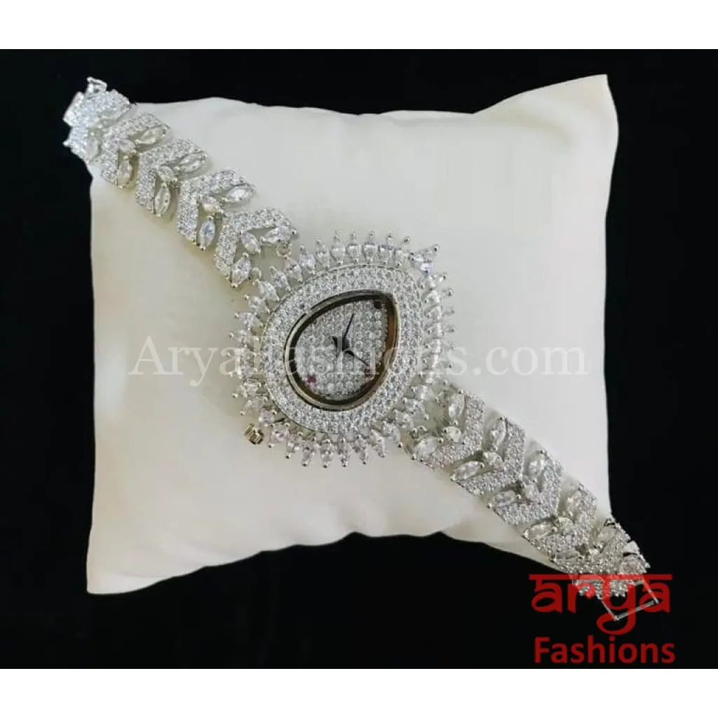Designer CZ Bracelet Watch/ CZ Stone Female Wrist Watch/ Hip Hop Watch