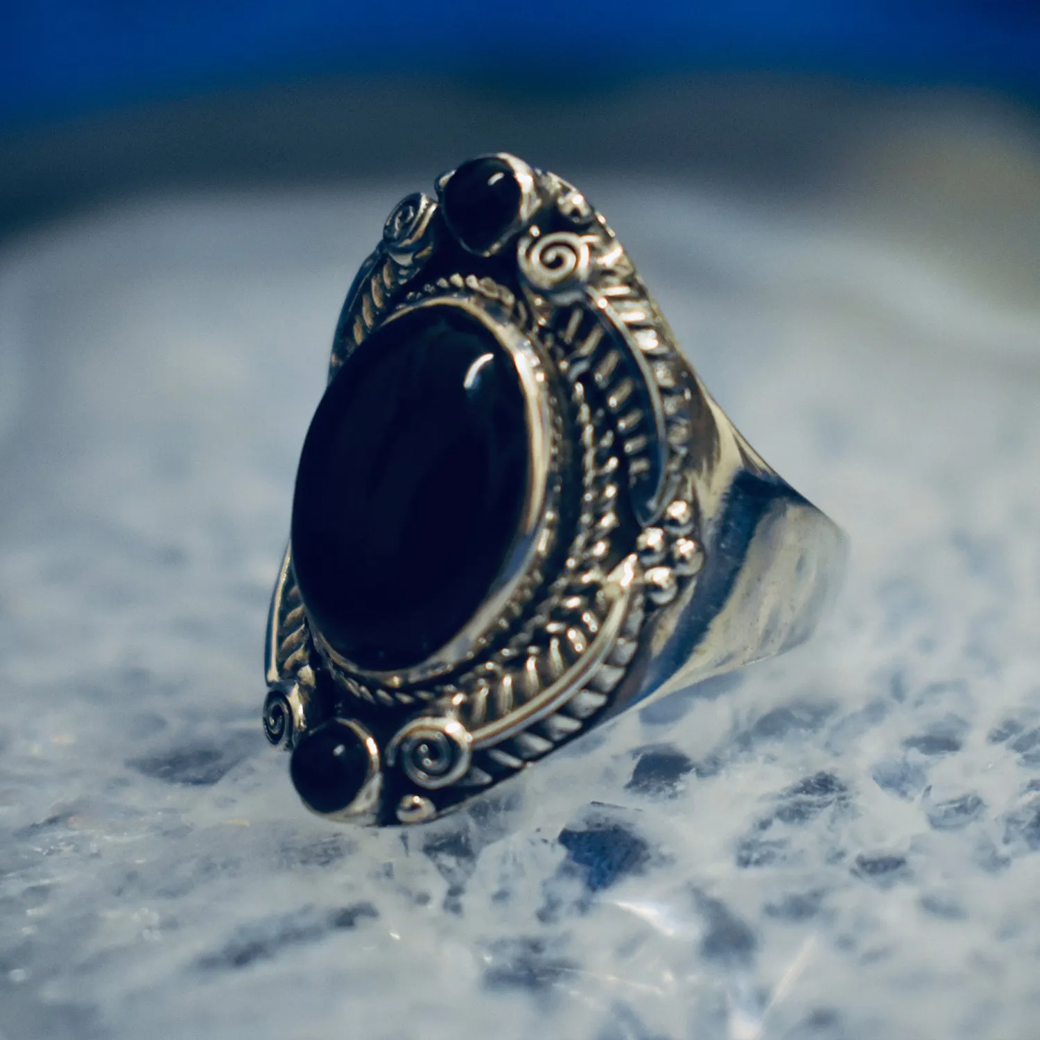 Detailed Onyx Ring (925) Sterling Silver