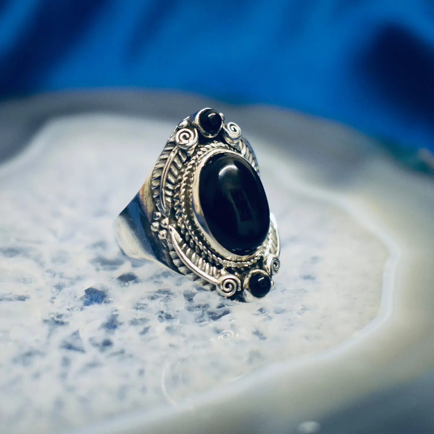 Detailed Onyx Ring (925) Sterling Silver