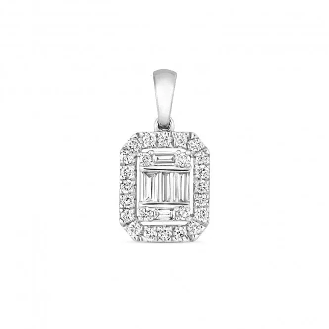 Diamond Jewellery 9ct White Gold Diamond Cluster Emerald Pendant PD173W
