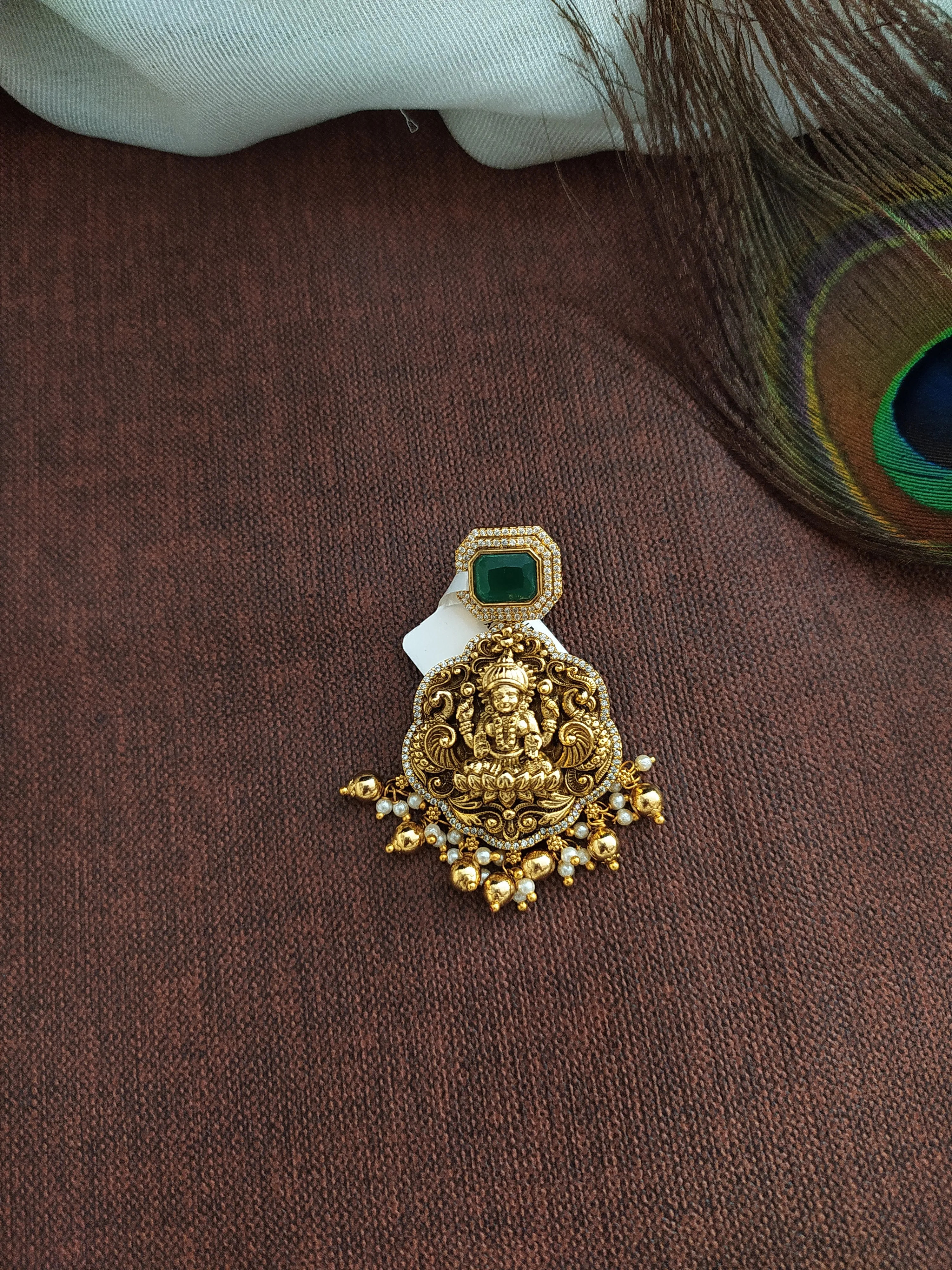 Divine Blessings: Antique Goddess Lakshmi Pendant Set with Golden Balls