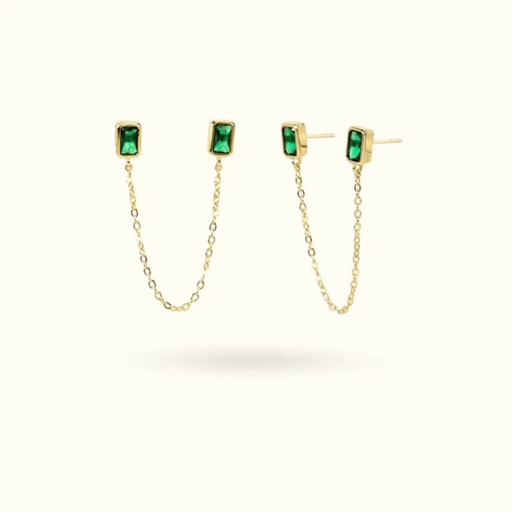 Double Baguette Chain Studs