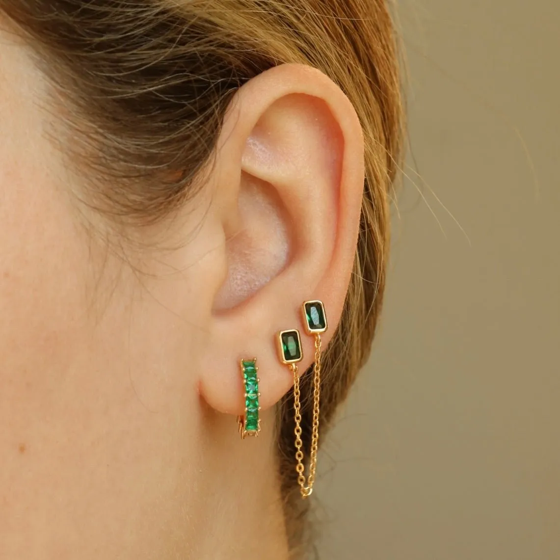 Double Baguette Chain Studs